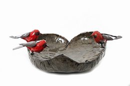 ZIMBA-ARTS MÉTAL FAMILLE DE 3 ROBIN GRAND COEUR BOL ANIMAUX POUR ANIMAUX