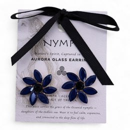 Navy blue crystal flower statement earrings