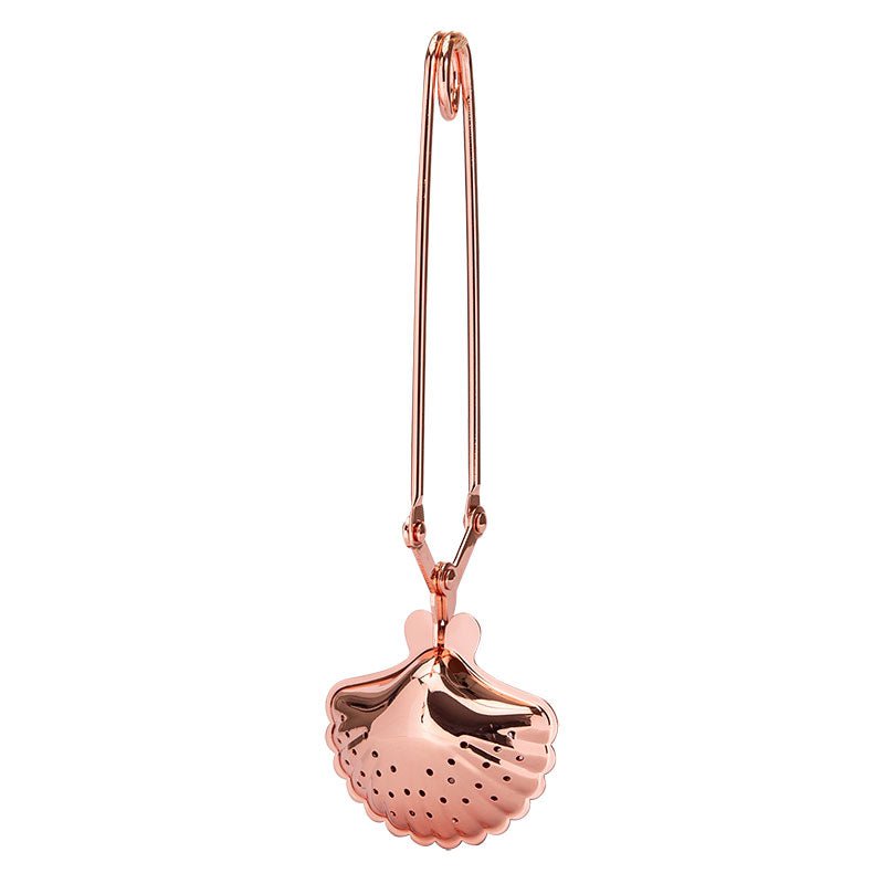 Tea tongs, tea filter, tea infuser "Shell" rose gold