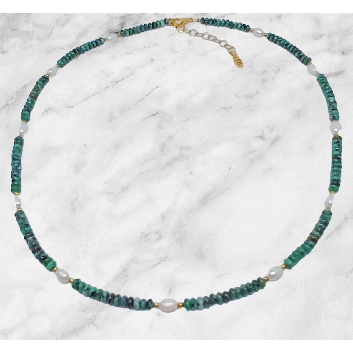 Necklace gemstone roundel with freshwater pearls