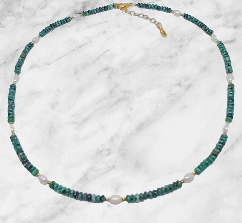Ketting edelsteen rondel met zoetwaterparels