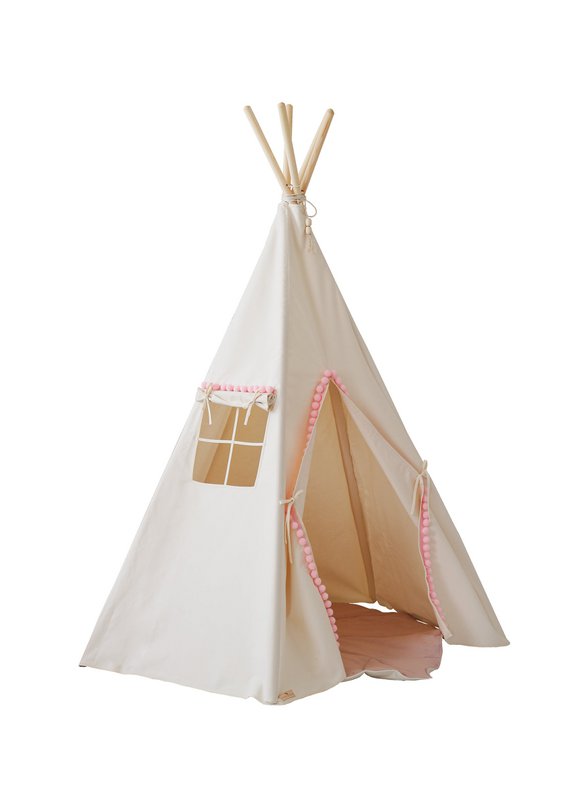 Teepee "Fluffy Pompoms" con pompon e set tappetino