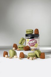 Pistazien-Macaron-Schokoladen-Trüffel-Geschenkglas 130 g | Pistazien-Luxusschokolade