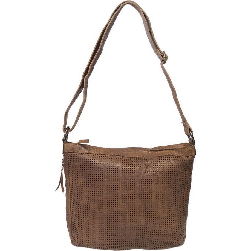 Damer skuldertaske - lysebrunt vintage læder, skuldertaske eller crossbody taske