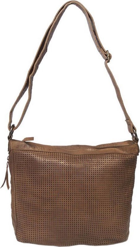 Damer skuldertaske - lysebrunt vintage læder, skuldertaske eller crossbody taske
