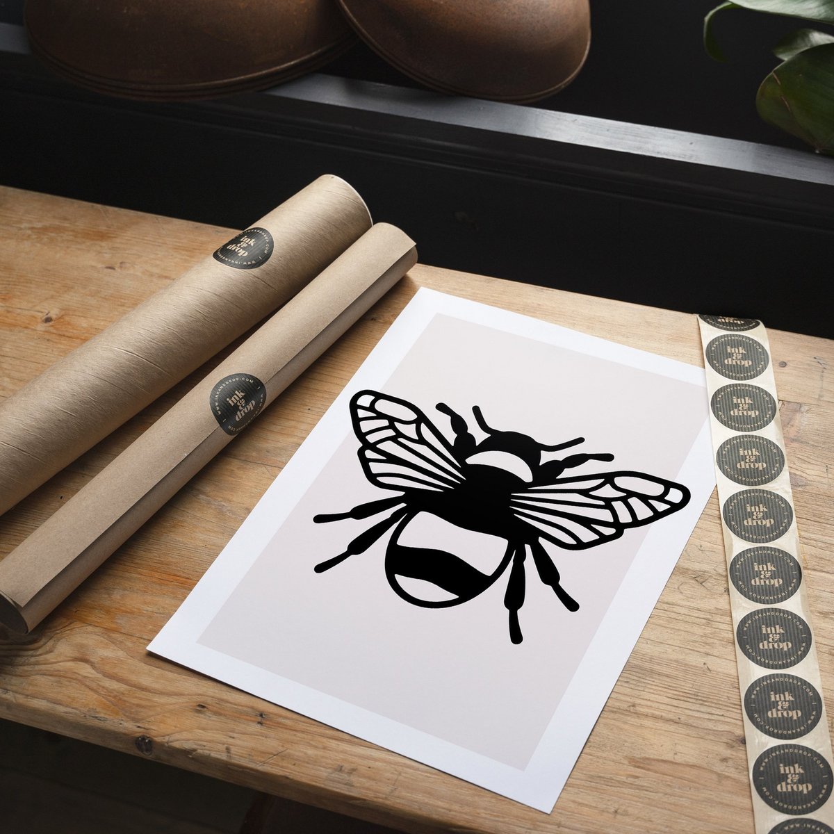 Bee Black And White Illustration Print
