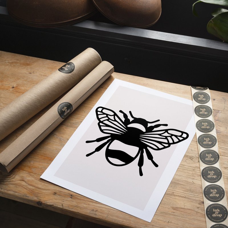 Bee Black And White Illustration Print