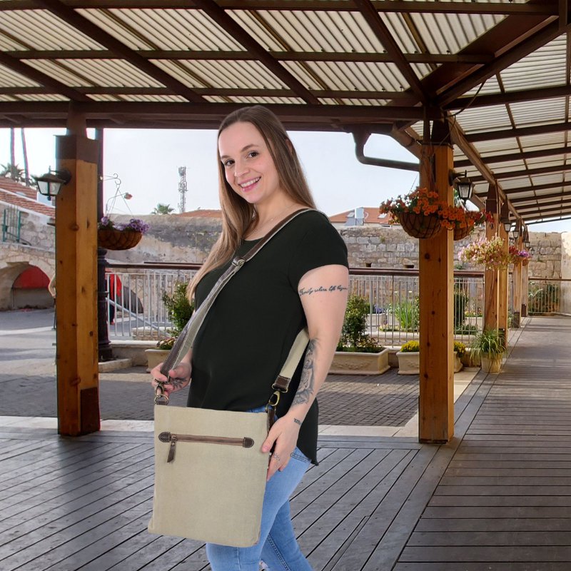 Sunsa women's shoulder bag. Crossover bag with many compartments. Vintage retro style shoulder bag. Canvas & Leather Crossbody Bag.…
