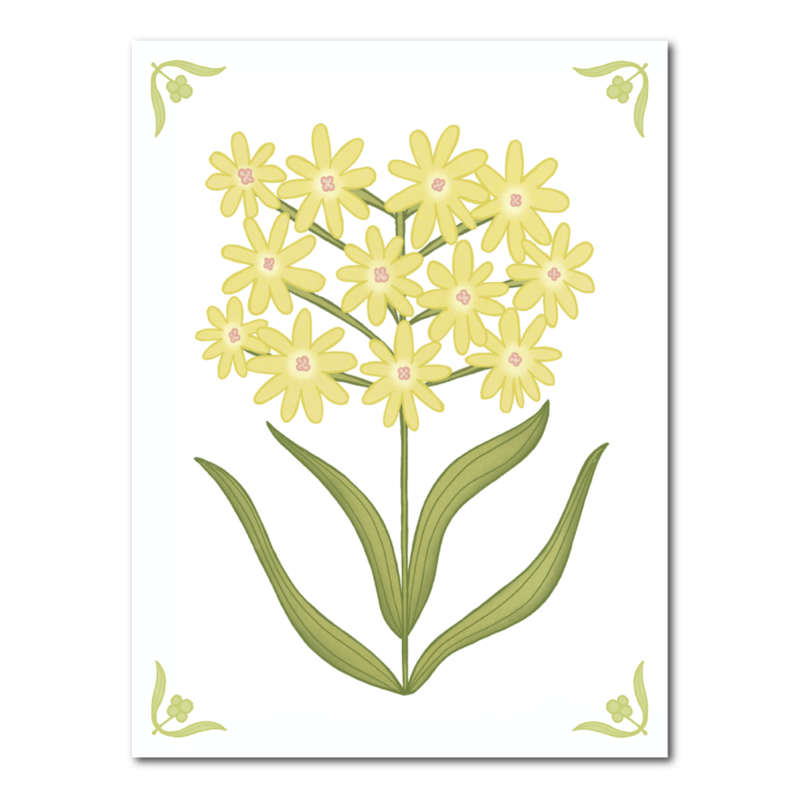 Cool flise med gule blomster og grønne detaljer