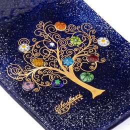 Havered rechteckige Wanduhr, in Murano -Glas, Geschenkidee, Gefälligkeiten, goldener Dekorationsbaum des Lebens