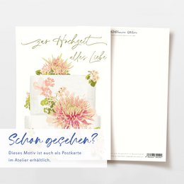Folding card 'all the best for the wedding' cake with flowers, including envelope