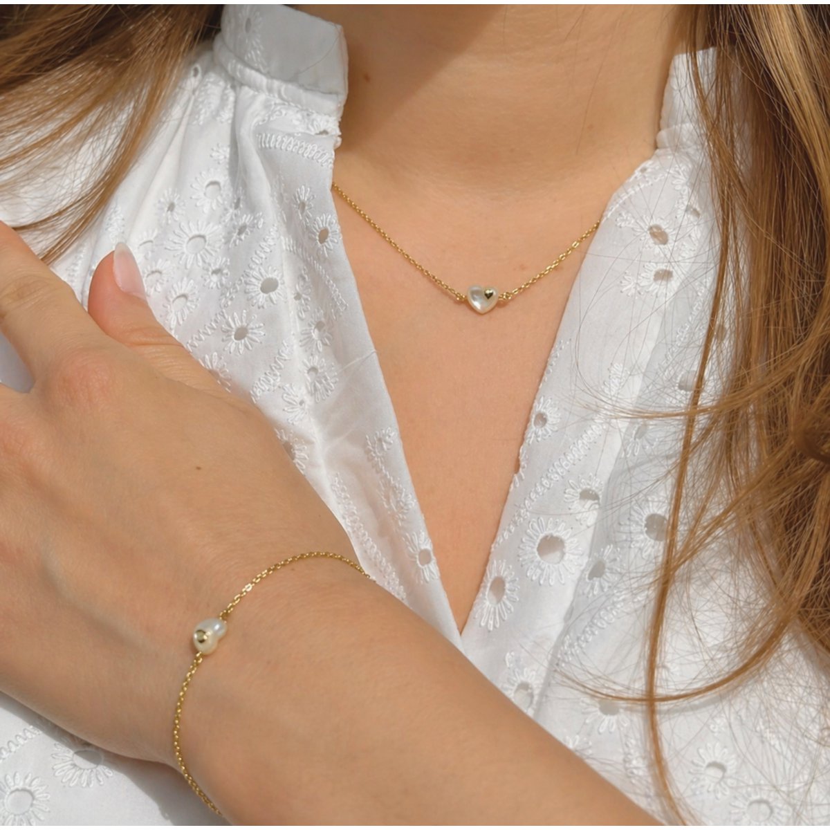 Heart in the Heart Colección Embarazo x Fertilidad Nácar Plata 925 Bañada en Oro 18k