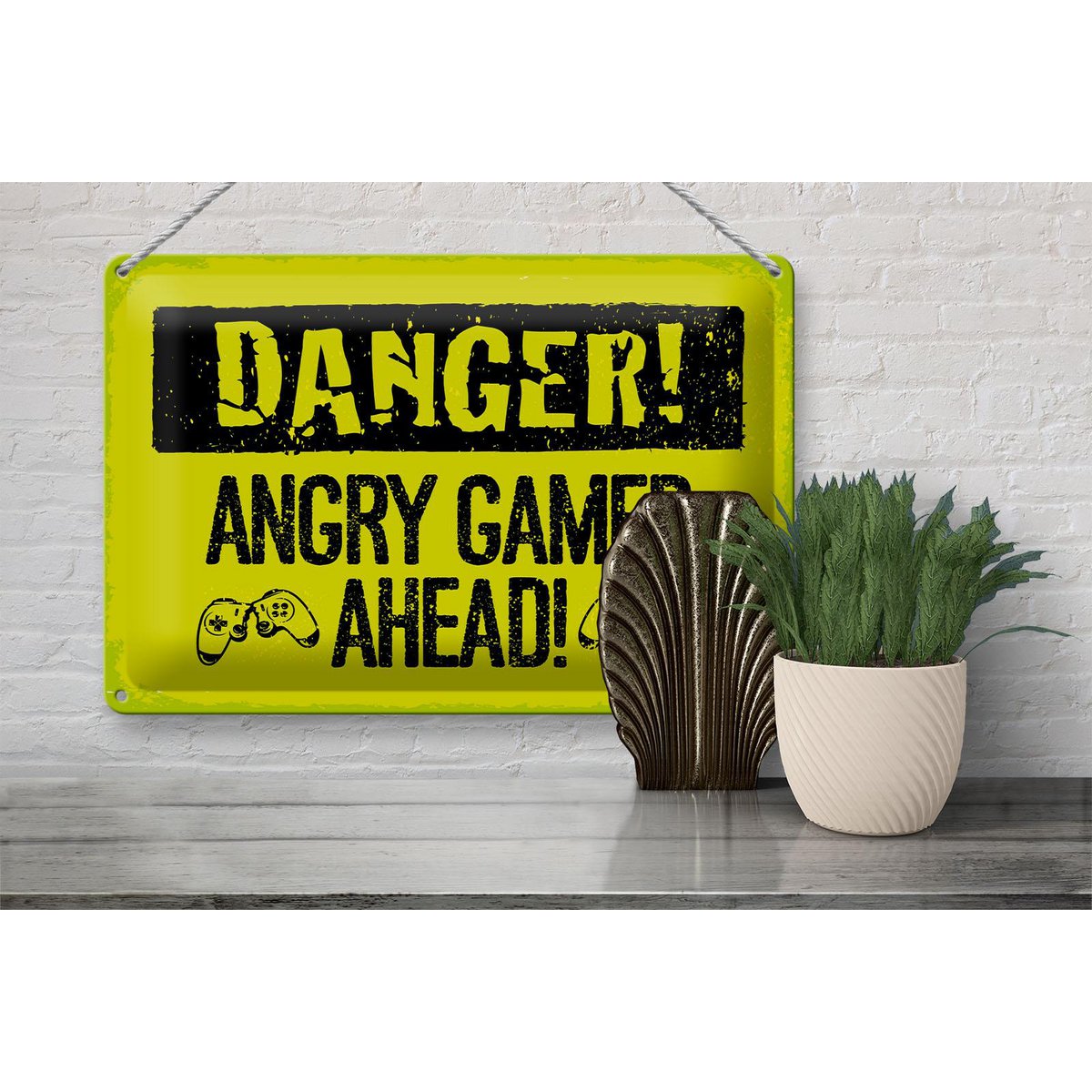 Panneau en étain disant 20x30 cm Danger Angry Gamer Ahead panneau décoratif