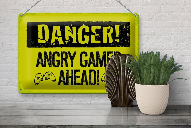 Panneau en étain disant 20x30 cm Danger Angry Gamer Ahead panneau décoratif