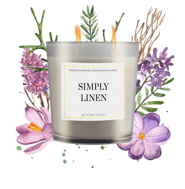 Simply Linen duftlys 230g – frisk vasketøj, naturlig voks, 50h