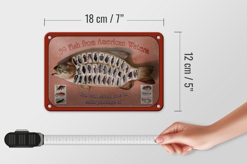 Tin Sign Fish 18x12cm 39 Fish from American Waters Decoration