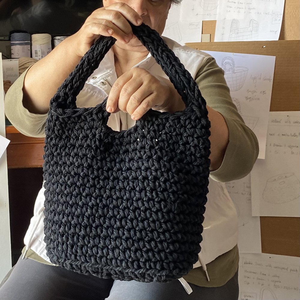 Sac seau au crochet « Apollo coton » avec pochette imperméable noir