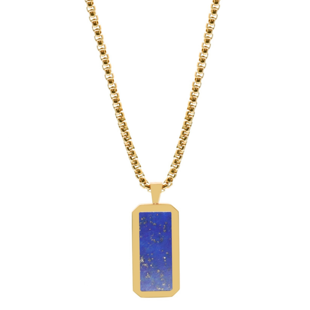 Collana in acciaio inossidabile dorato maschile con ciondolo Lapis Lazuli rettangolo