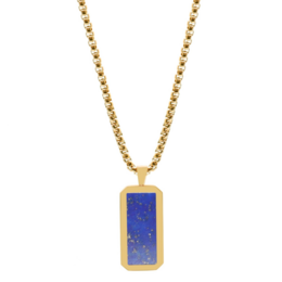 Men's Golden Stainless Steel Necklace with Rectangle Lapis Lazuli Pendant