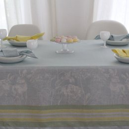Mantel de lino Conejo de Pascua - azul-verde-amarillo