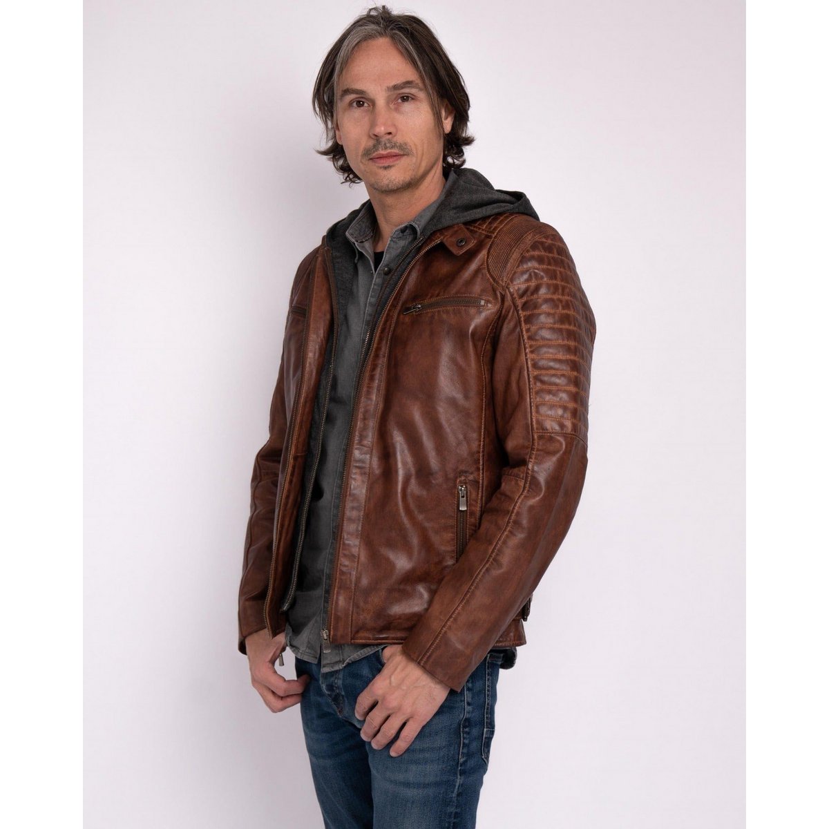 Jasper │ Veste à sweat à capuche en cuir masculin