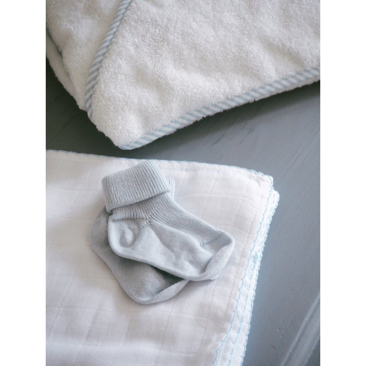 Muslin with crochet piping - Light Blue Piping