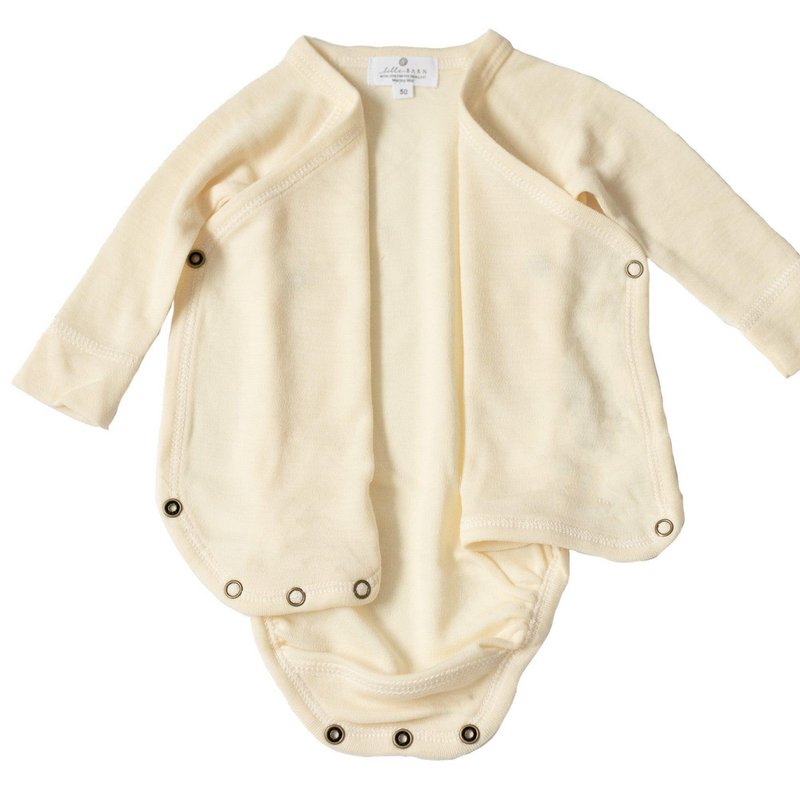 Woolen wrap-over romper long sleeves - Merino wool - Natural