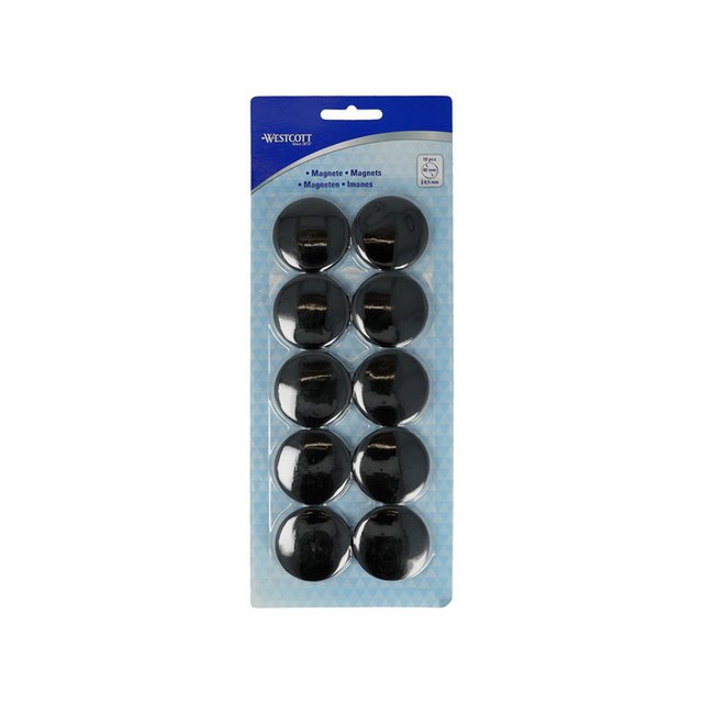Magneet Westcott zwart pak à 10st. Ø 38mm, 2500g cap: 4-6 vel 80g papier