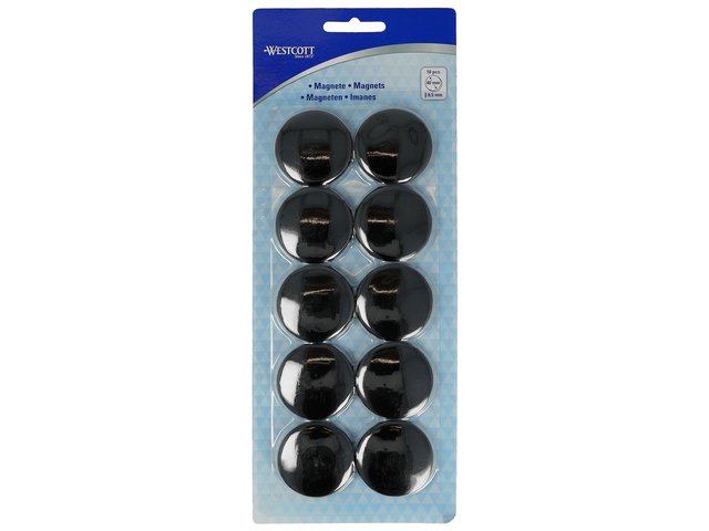 Magneet Westcott zwart pak à 10st. Ø 38mm, 2500g cap: 4-6 vel 80g papier