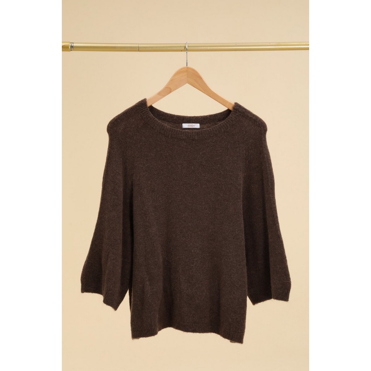 Pull col rond manches raglan 3/4 en alpaga et laine