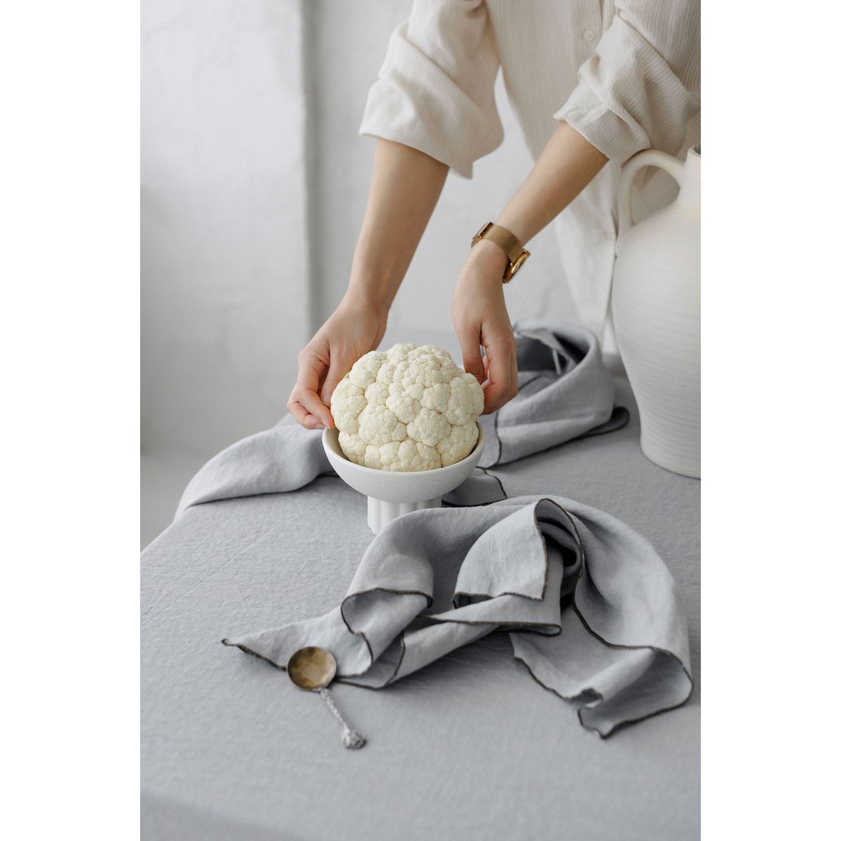 Nauwins Affogato Gray Contrast Detail (set van 2Pieces) / 100% linnen