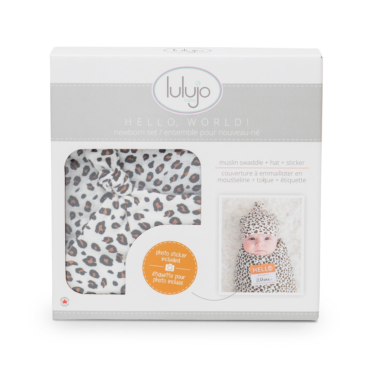 Lulujo Hello World Swaddle & Hat - Leopard
