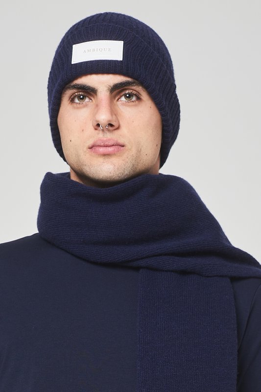 Cashmere tørklæde uni marin