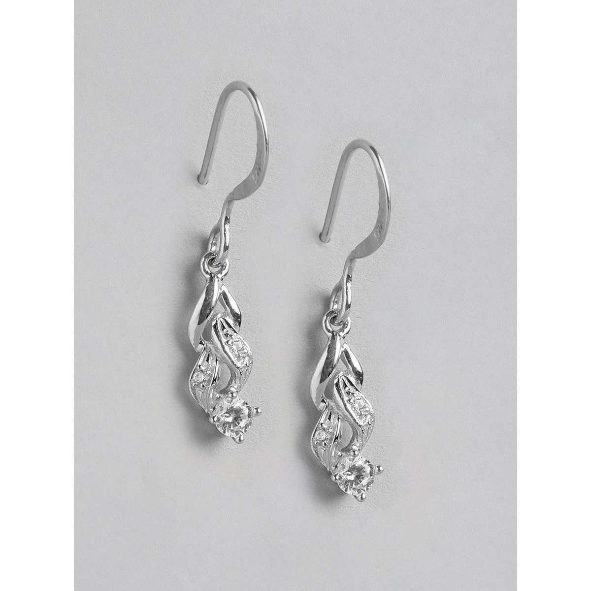 Dangling CZ Drop Earring – Sterling Silver Jewellery – Rhodium Plated – 1.5cm Length