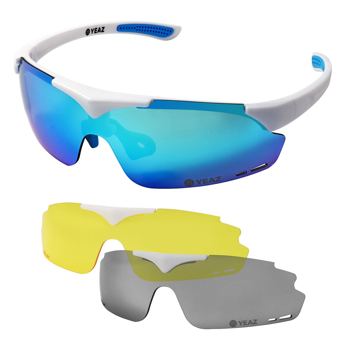 SUNUP Set Magnet Sport Zonnebril Mat Wit / Full Revo Ice Blue