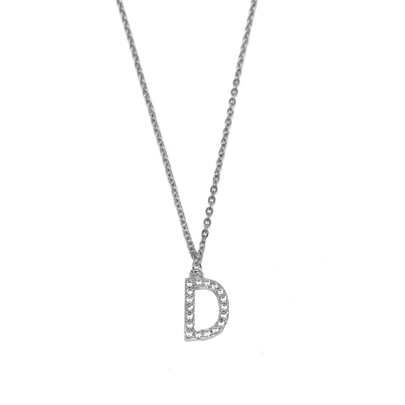 Letra ketting diamant - inicial D - zilver