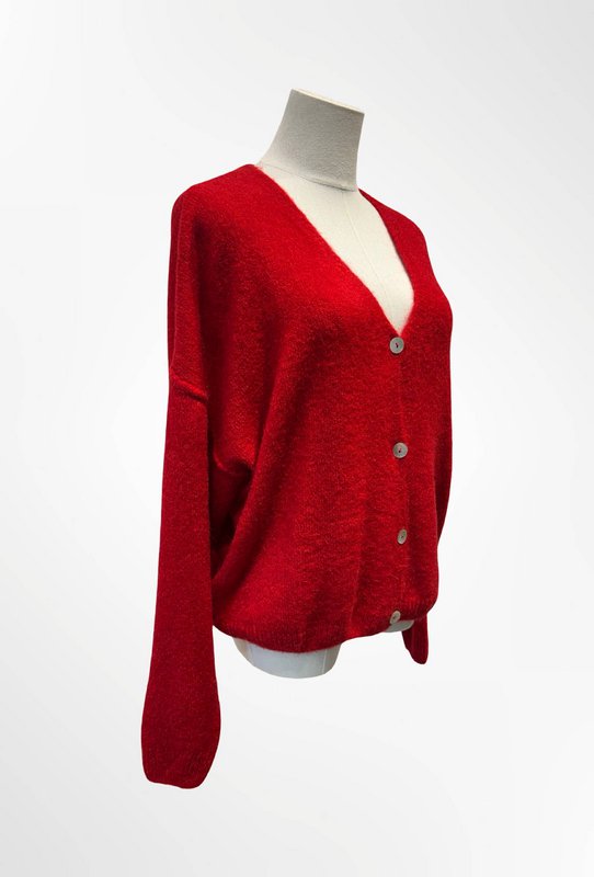 Dame cardigan - Premium kvalitet - Blød strik dyb V-hals med knapper - ALPACA/ULD - 23050