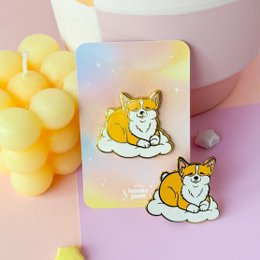 Perno Corgi | Spilla smaltata per animali domestici per cani carini | Placcato oro | Spilla in smalto duro | Spilla