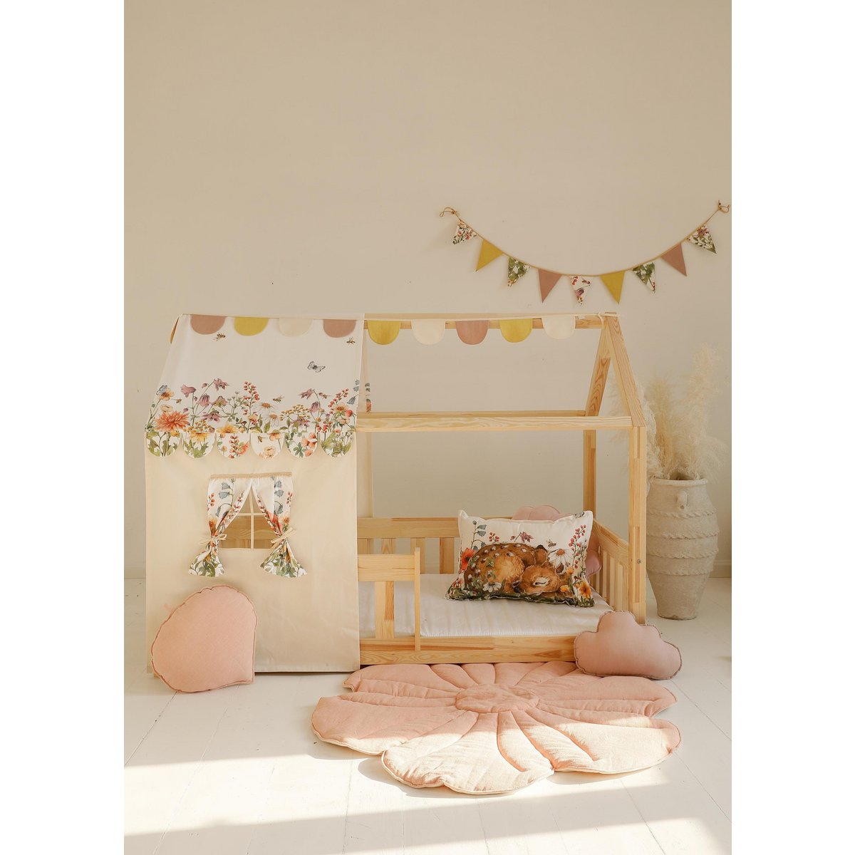 Canopy over bed in the shape of a house "Wilde flower", baby crib house, Decoration for girl's room, personalized baby houses