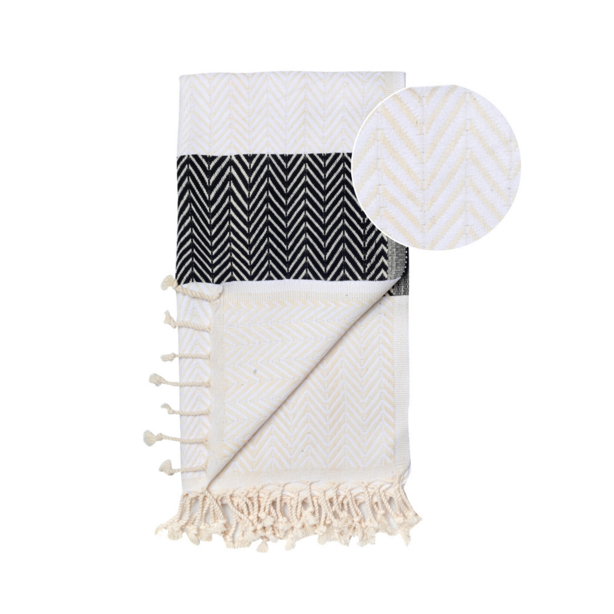 Asciugamano Spa Hammam in cotone ZAYA – Senza sabbia – Bianco / Nero - 180x100 cm