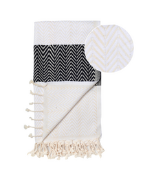 Asciugamano Spa Hammam in cotone ZAYA – Senza sabbia – Bianco / Nero - 180x100 cm