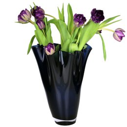 Vase glass wavy dark blue table vase blue glass vase 30 cm high