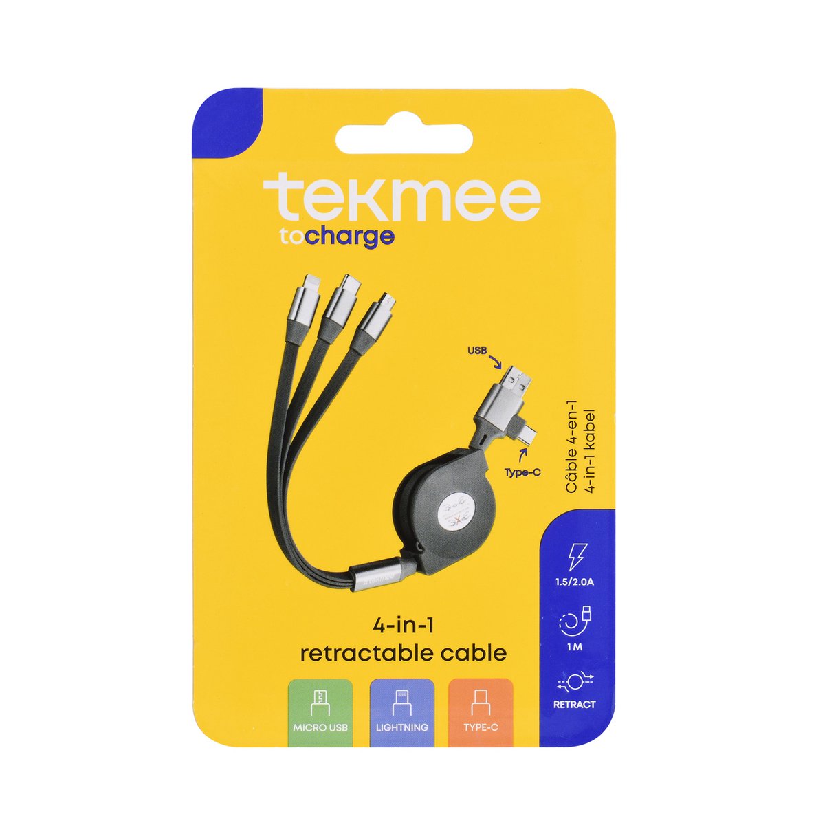 3-in-1-Kabel mit iPhone- und Smartphone-Anschlüssen