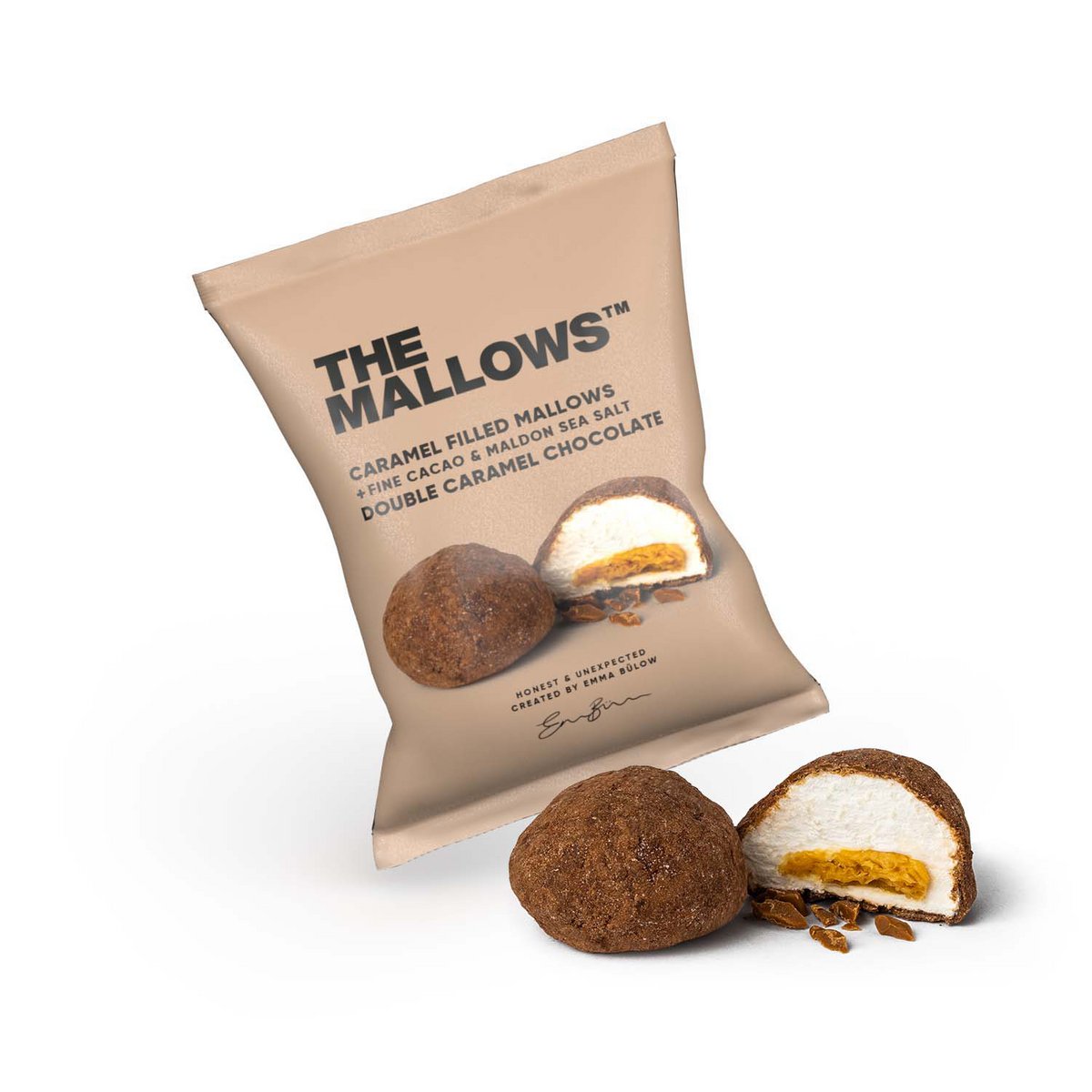 Karamel gevulde mallows + dubbele karamelchocolade 16G