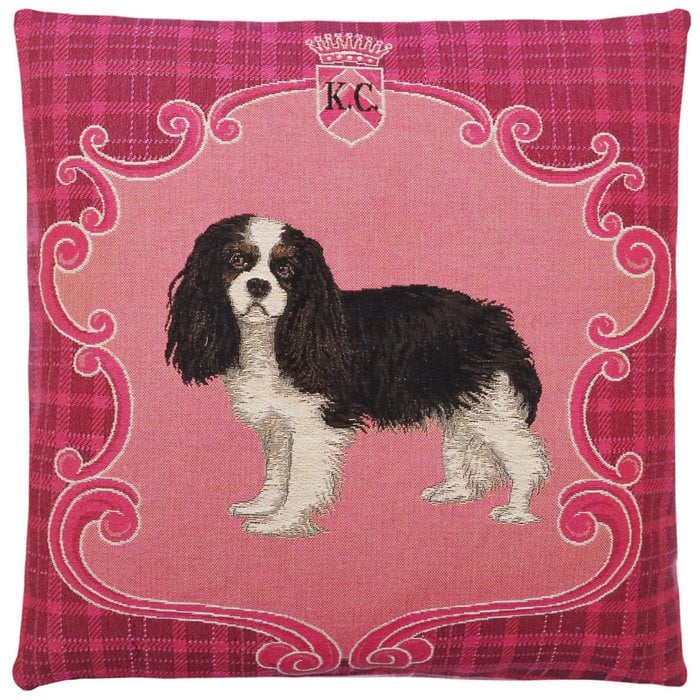 Tartan Dogs King Charles cushion cover Pink