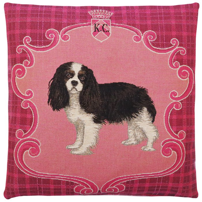 Poszewka na poduszkę King Charles Tartan Dogs w kolorze różowym