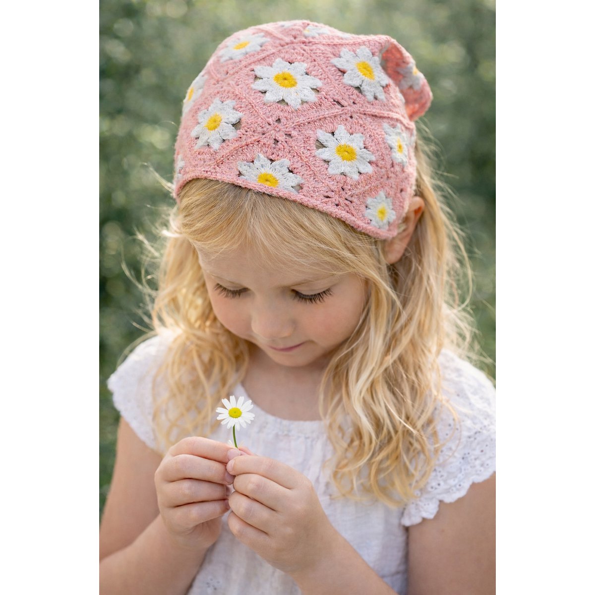 Bandana Kind 80 cm Rosa Baumwollblumen