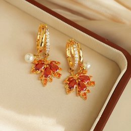 Autumn Maple Pearl Drop Earrings