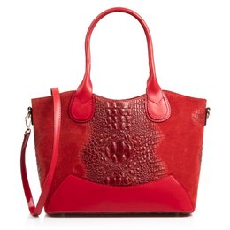 Firenze Artegiani. Vercurago Bolso tote Mujer.Piel auténtica Gamuza Grabado Cocodrilo Ruga