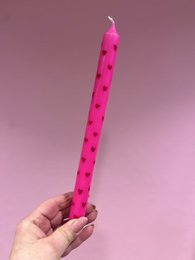 Vela de cena pintada a mano Rosa oscuro | Corazones rojos